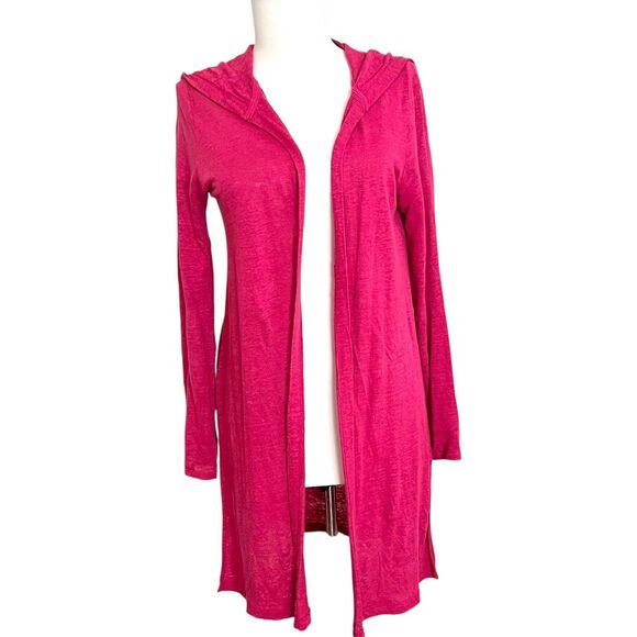 Cynthia Rowley Linen Hooded Duster Cardigan Size S Pink Long Lightweight Beachy - Picture 1 of 9